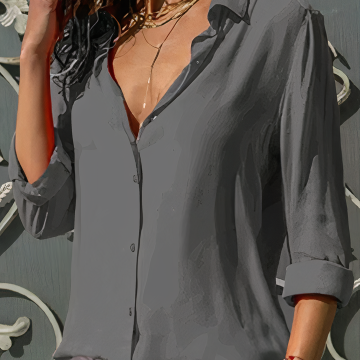 "Flowy chiffon blouse for women, elegant fit, lightweight fabric, perfect for office or event, versatile chic style."