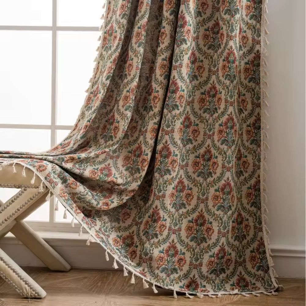 French Vintage Floral Tapestry Curtain with Microfiber Blend - Lexians