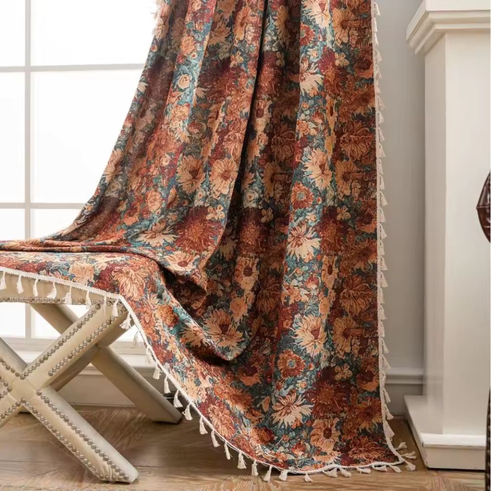 French Vintage Floral Tapestry Curtain with Microfiber Blend - Lexians