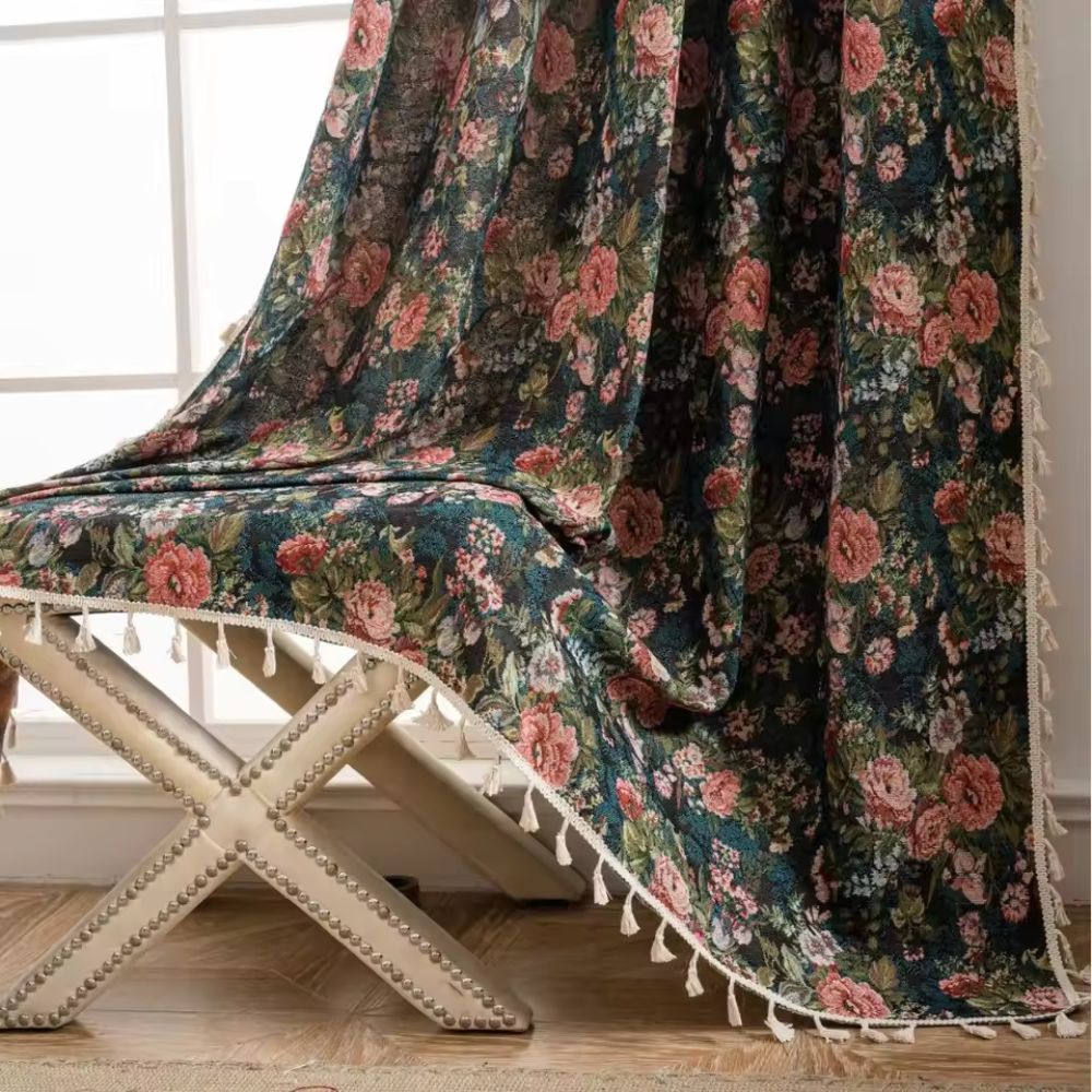 French Vintage Floral Tapestry Curtain with Microfiber Blend - Lexians
