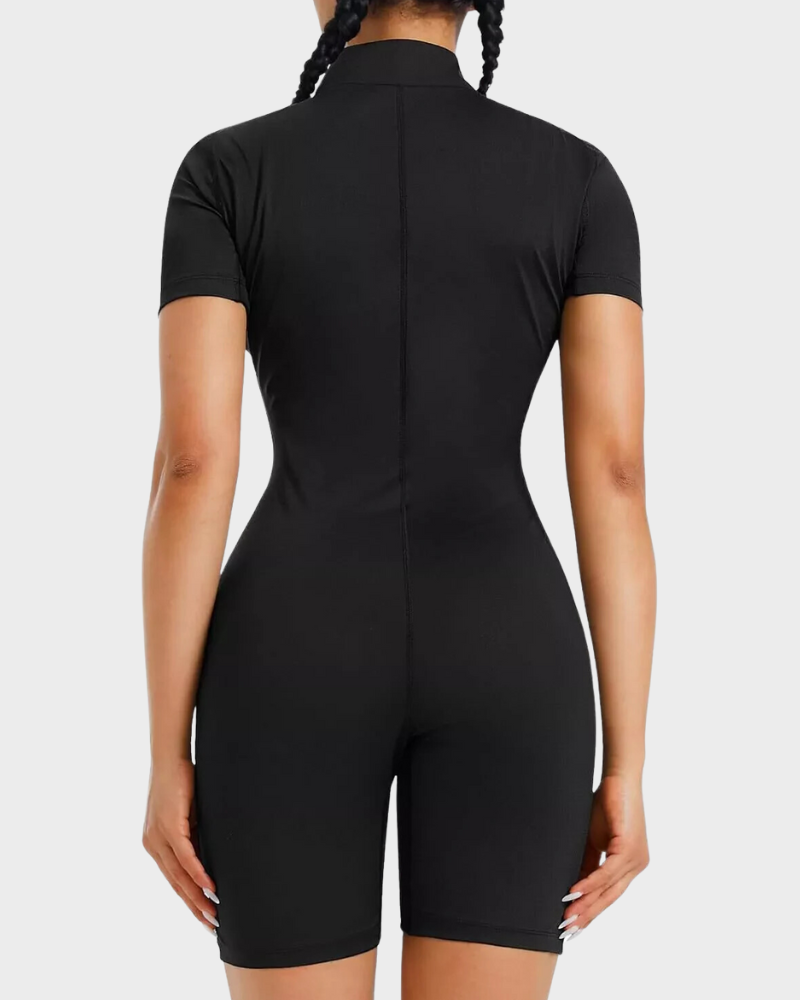 Black compression full body shaper sauna suit, women's workout apparel for comfortable and effective slimming.
