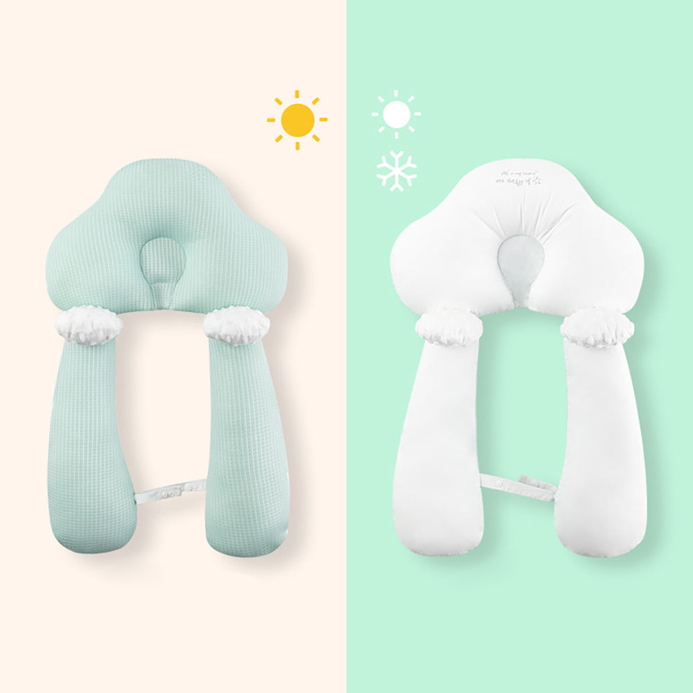 Newborn U-shape organic cotton head support pillow, gentle sleep essential for baby comfort.