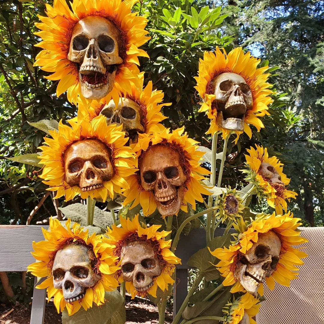 Halloween Skull Sunflower Decor - Outdoor Gothic Stakes - Lexians