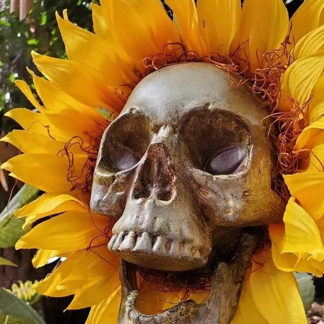 Halloween Skull Sunflower Decor - Outdoor Gothic Stakes - Lexians