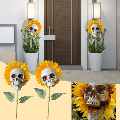 Halloween Skull Sunflower Decor - Outdoor Gothic Stakes - Lexians