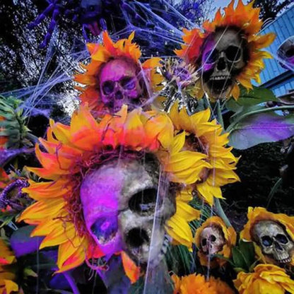 Halloween Skull Sunflower Decor - Outdoor Gothic Stakes - Lexians