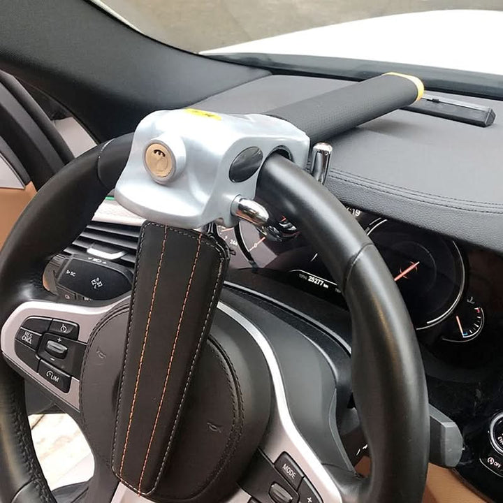 Heavy-duty anti-theft car steering wheel lock for universal vehicle protection & auto safety. Strong theft deterrent.