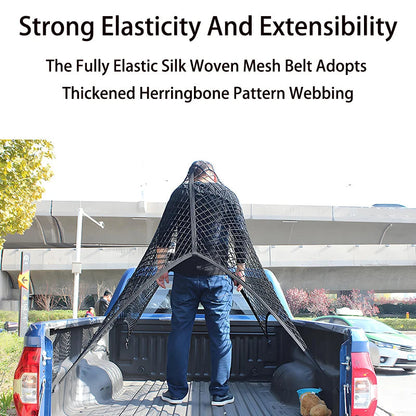Heavy-duty cargo net for truck and SUV organization, durable mesh with reinforced edges, ideal for secure transport.