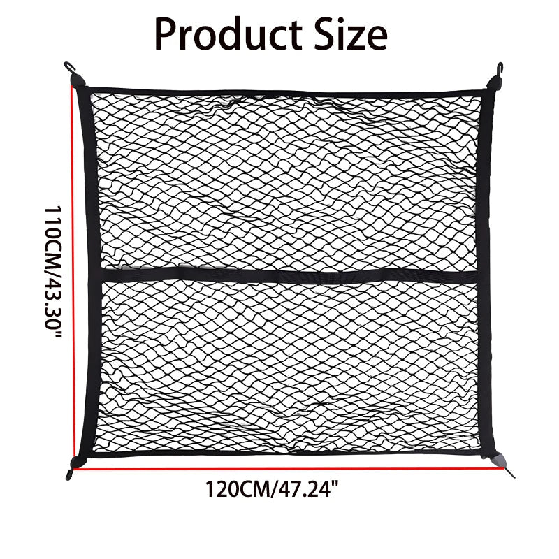 Heavy-duty cargo net for truck and SUV organization, durable mesh with reinforced edges, ideal for secure transport.