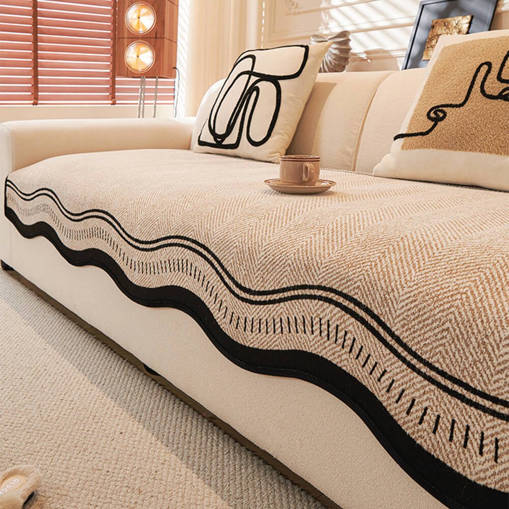 Herringbone Chenille Couch Cover with Non - Slip Wavy Edges - Lexians