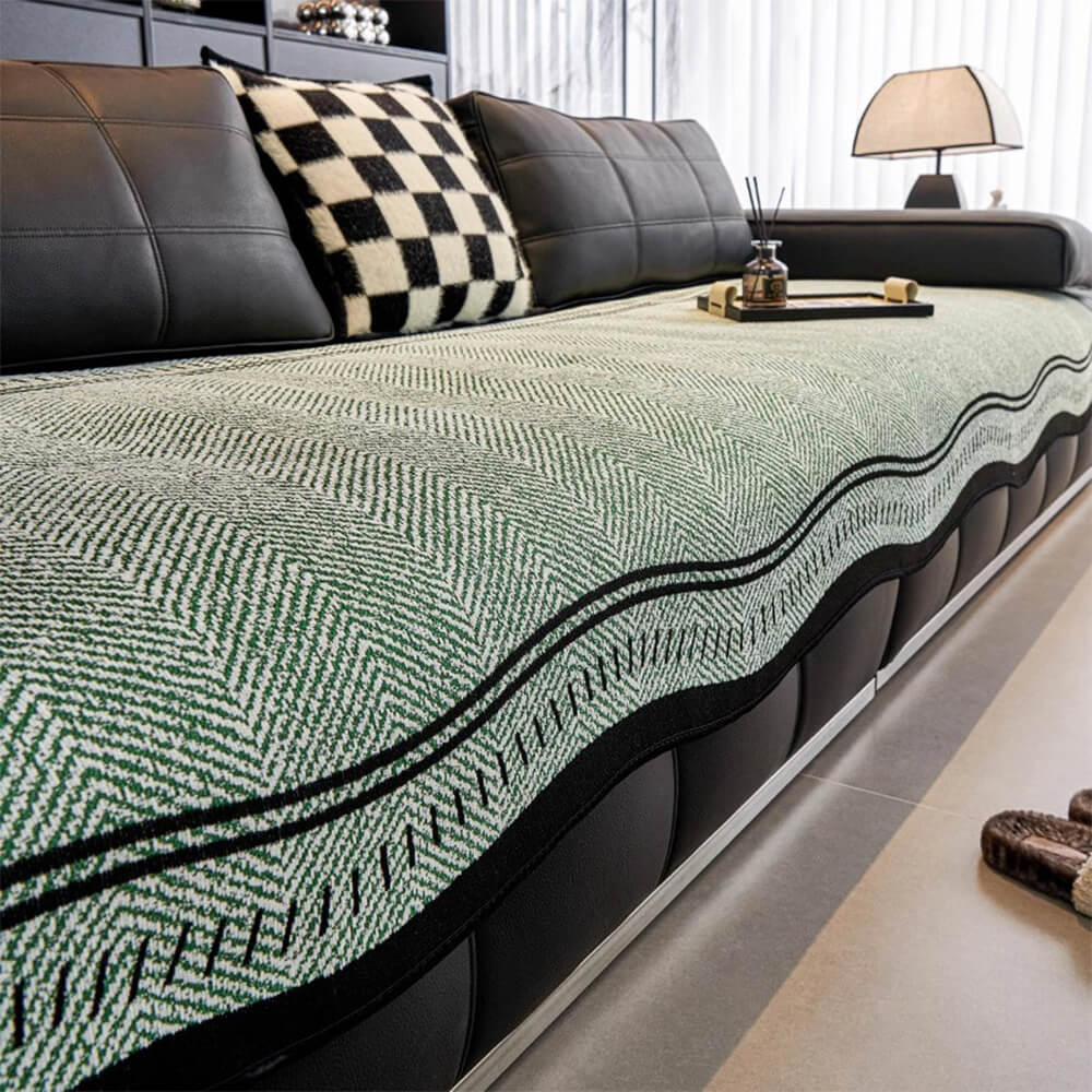 Herringbone Chenille Couch Cover with Non - Slip Wavy Edges - Lexians