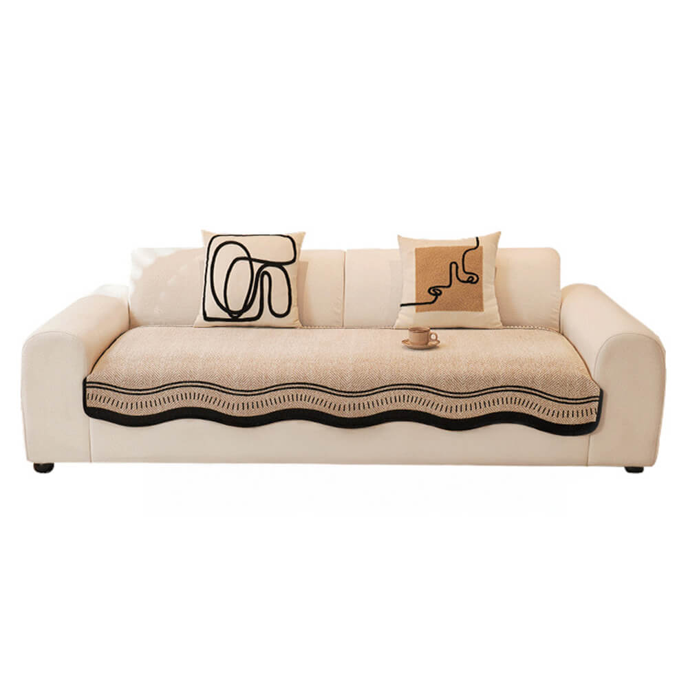 Herringbone Chenille Couch Cover with Non - Slip Wavy Edges - Lexians