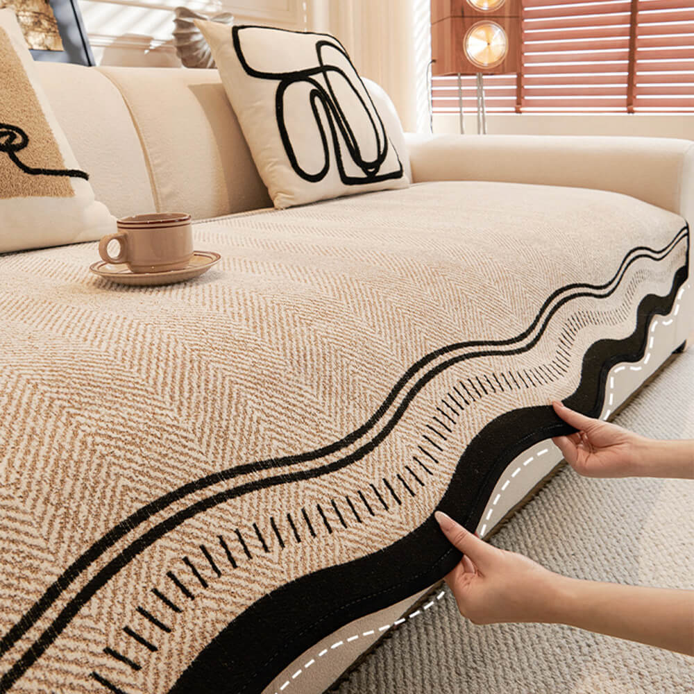 Herringbone Chenille Couch Cover with Non - Slip Wavy Edges - Lexians