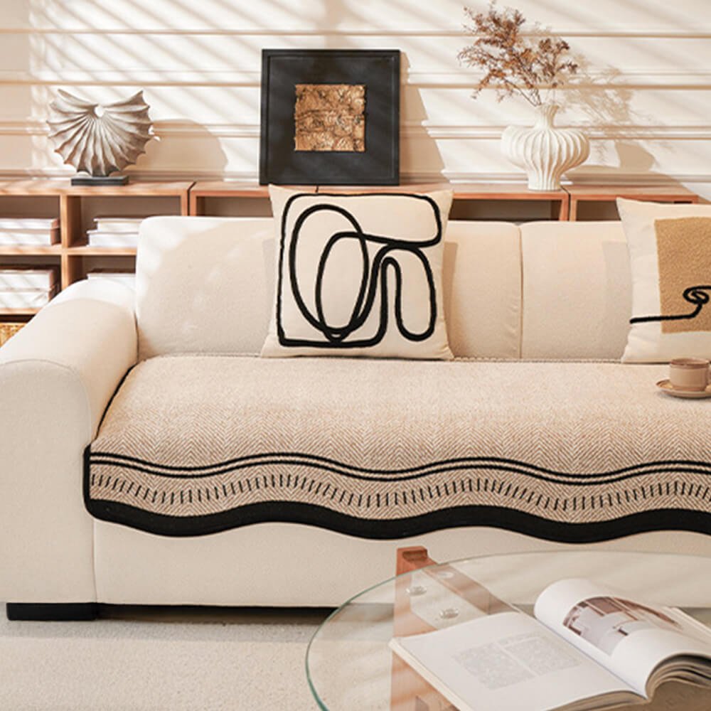 Herringbone Chenille Couch Cover with Non - Slip Wavy Edges - Lexians