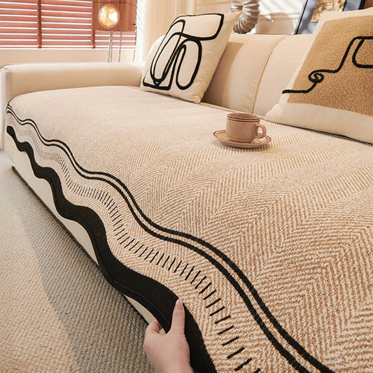 Herringbone Chenille Couch Cover with Non - Slip Wavy Edges - Lexians