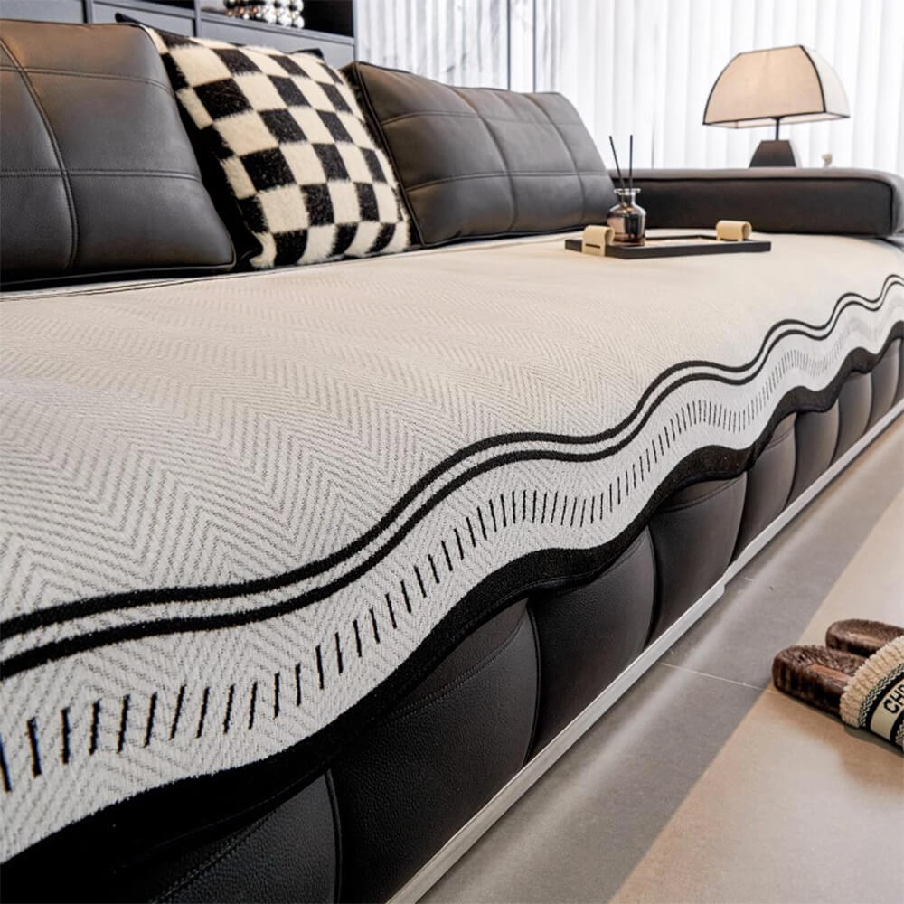 Herringbone Chenille Couch Cover with Non - Slip Wavy Edges - Lexians