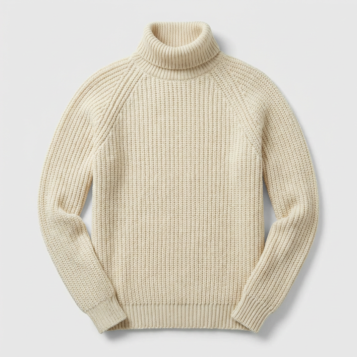 Cozy men's long-sleeve turtleneck sweater in soft knit, ideal for winter fashion, casual wear, or a stylish layered look.