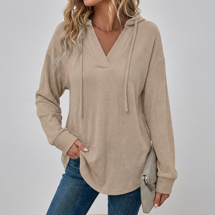 Long-sleeve women's V-neck oversized hoodie featuring a relaxed fit for ultimate comfort and style.