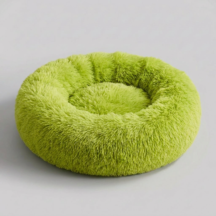 Soft pet bed for anxiety relief, plush faux fur offers ultimate comfort for calm, happy dogs.