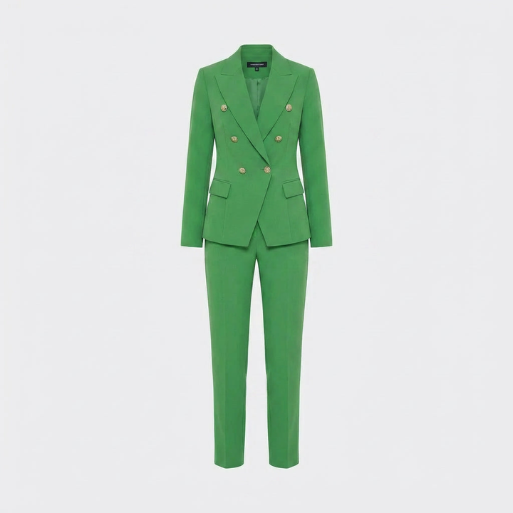 Sophisticated women's business attire: a chic blazer and straight-leg trousers, perfect for formal occasions.