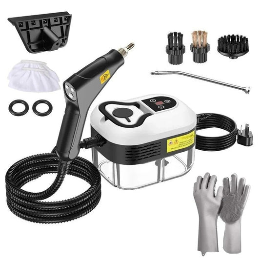 High pressure steam cleaner with 5 brushes, 2500W power, and adjustable flow speeds for versatile dirt removal on various sur