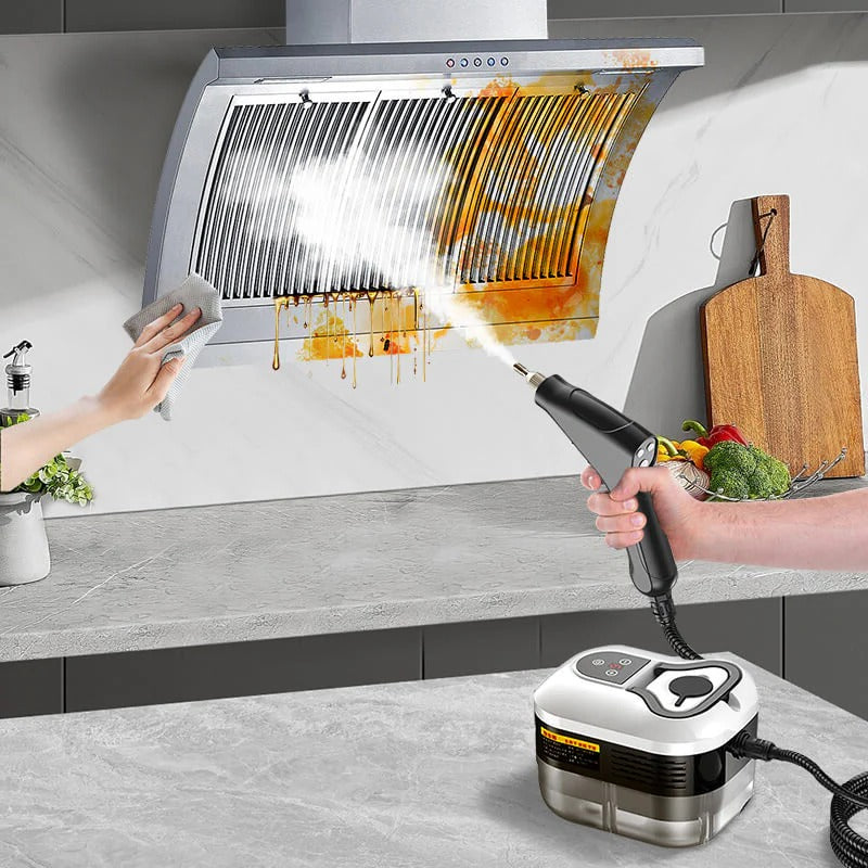 High pressure steam cleaner with 5 brushes, 2500W power, and adjustable flow speeds for versatile dirt removal on various sur
