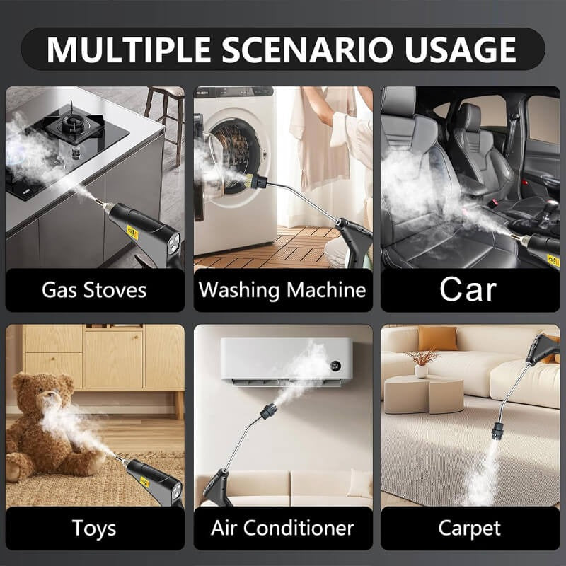 High pressure steam cleaner with 5 brushes, 2500W power, and adjustable flow speeds for versatile dirt removal on various sur
