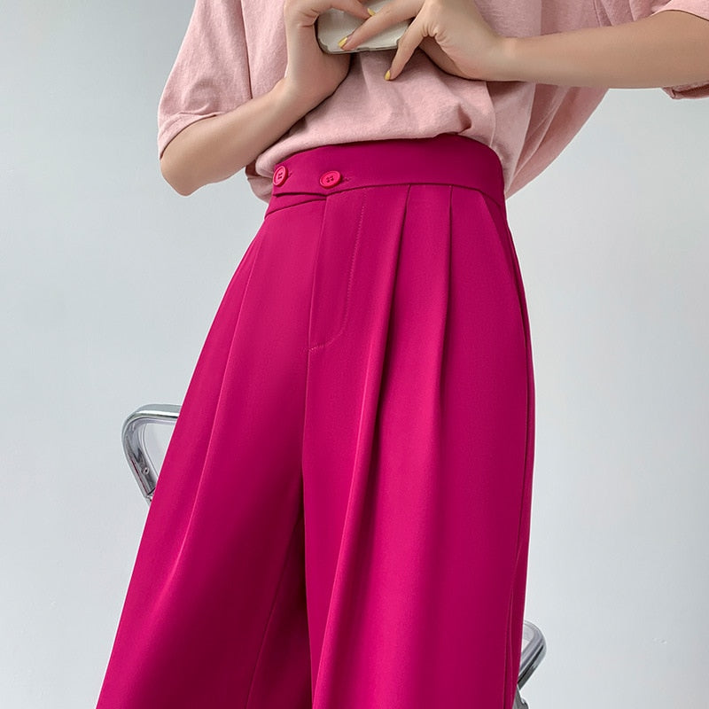 Stylish women's high-waist wide leg trousers, a fashion-forward choice for elegant casual wear.