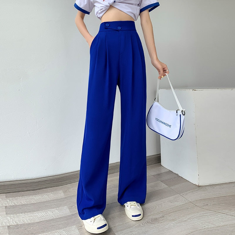 Lightweight women's high-waist wide leg summer pants, perfect for a comfortable, flowing silhouette.