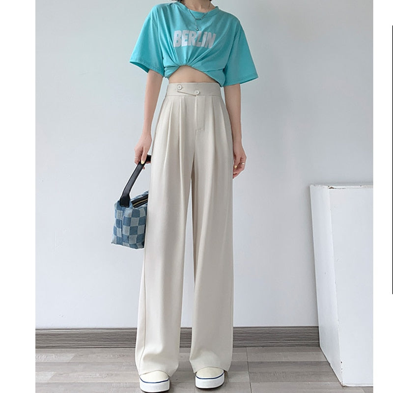 Comfortable high-waist wide leg pants for women, offering an elegant yet casual versatile style.