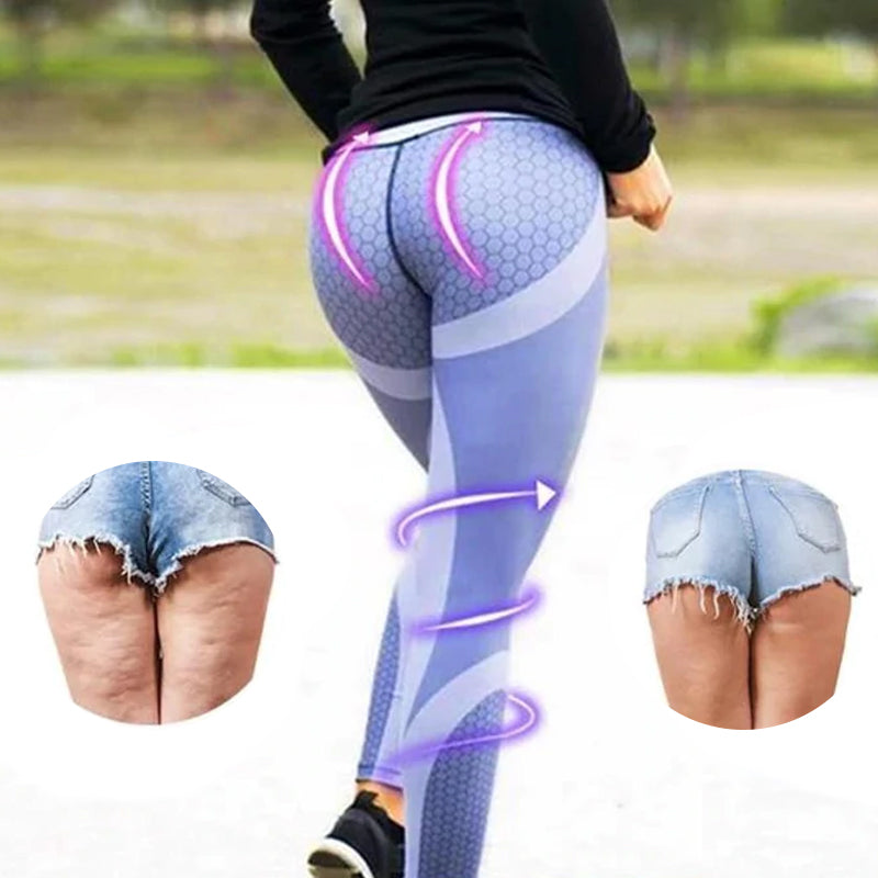 Comfortable high waisted women's leggings with a unique geometric pattern, ideal for fitness.