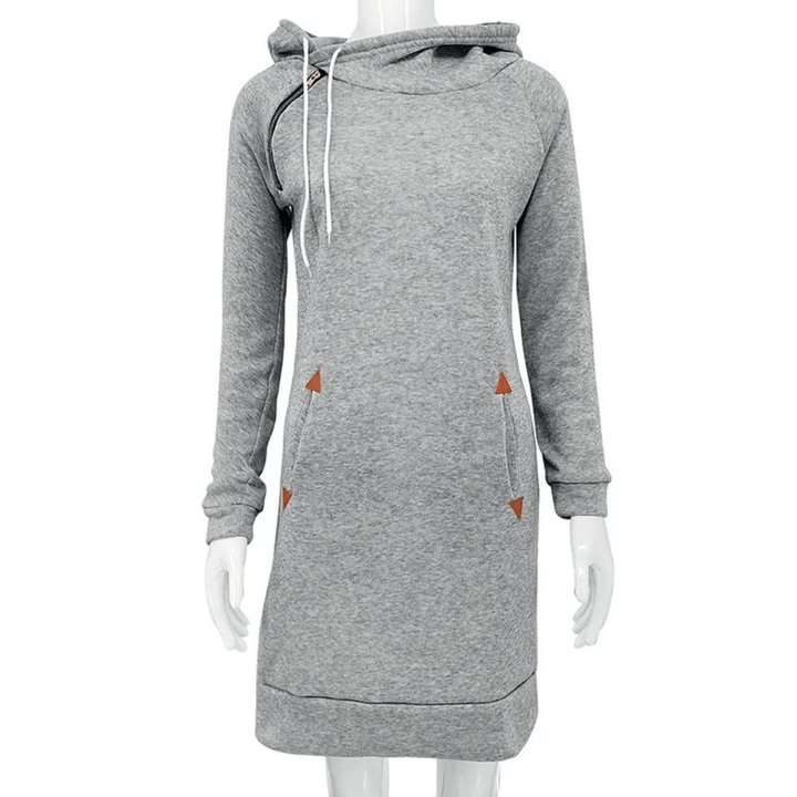 Fall fashion women's hooded sweatshirt dress, comfortable & casual with essential pockets.