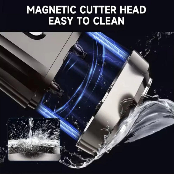 Portable rechargeable electric shaver for men. Delivers a smooth, close shave on the go. Fast charging.