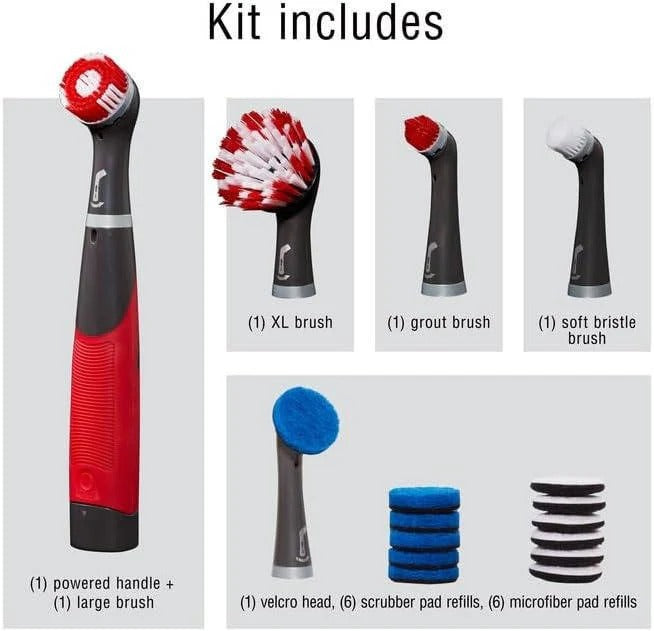 Powerful cordless electric scrubber with grout brush for deep cleaning bathroom tiles & shower walls.