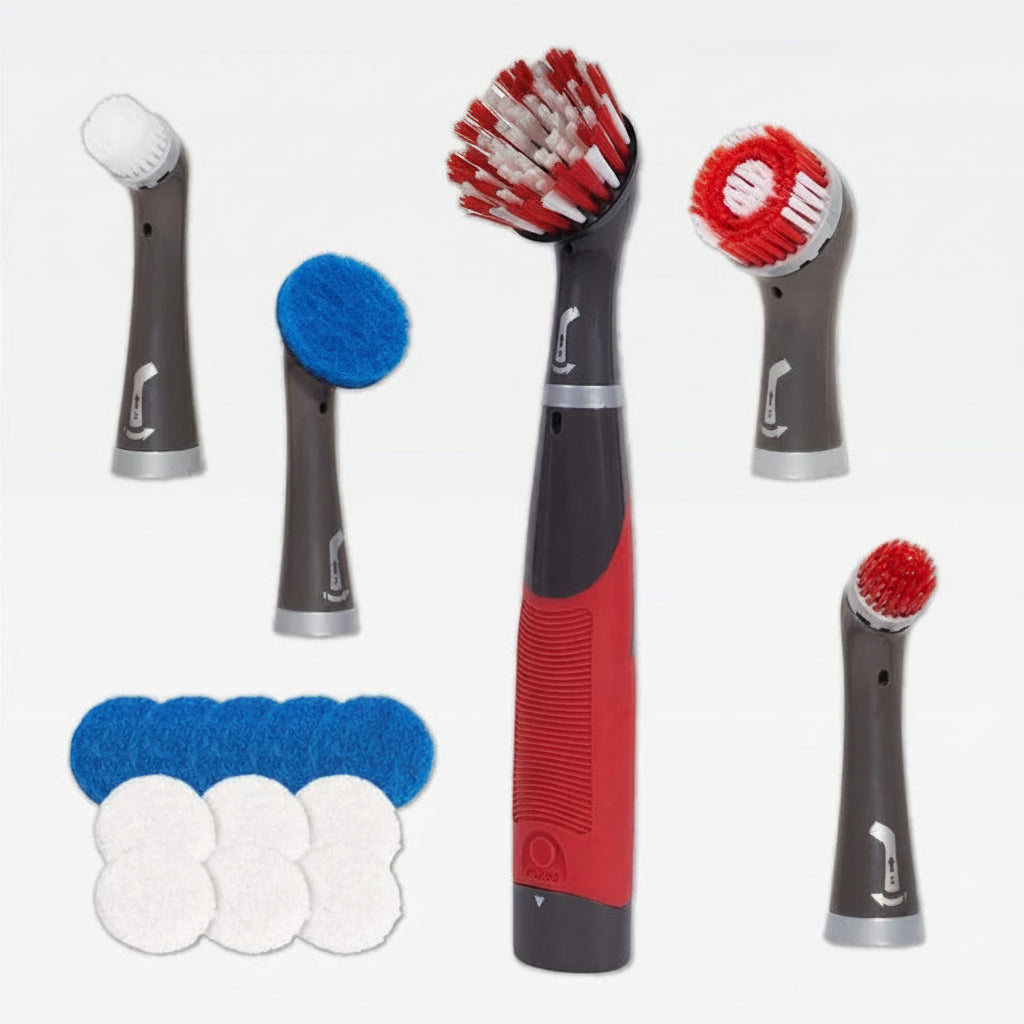 Universal Cordless Electric Scrubber, 18-piece cleaning kit for deep cleaning bathrooms, kitchens & grout.