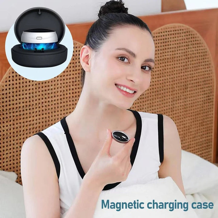 Portable quiet sleep device with pulse vibration for effective snore reduction on the go.