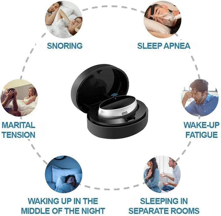Anti-snoring sleep aid, a compact vibration device for improved nasal breathing and peaceful rest.