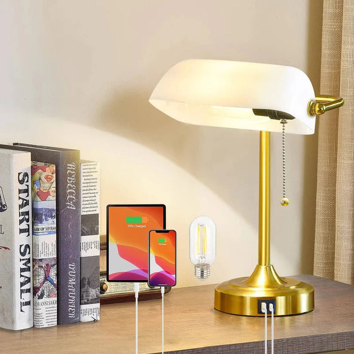 Modern convenience in a vintage design: retro LED desk lamp with USB and Type C charging ports for your office or study.