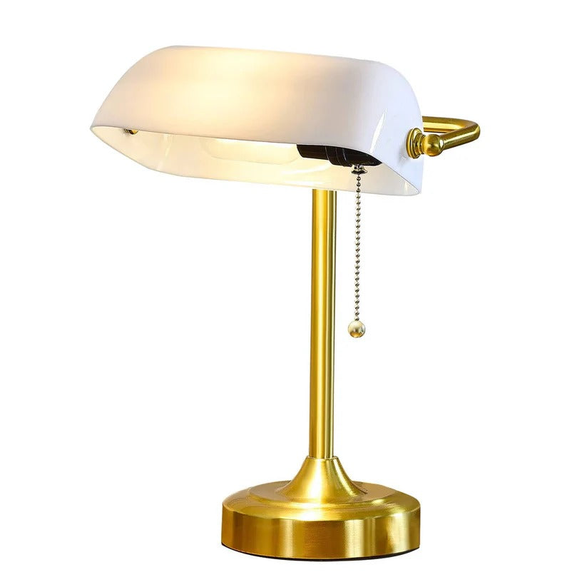Retro LED desk lamp with USB & Type C charging ports. Perfect task light for office, study, or bedside. Vintage brass finish.