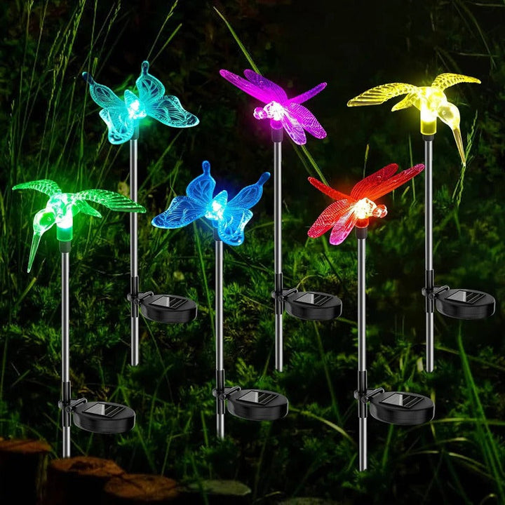 Set of 6 outdoor solar animal figurine lights for garden pathways, decorative LED waterproof.