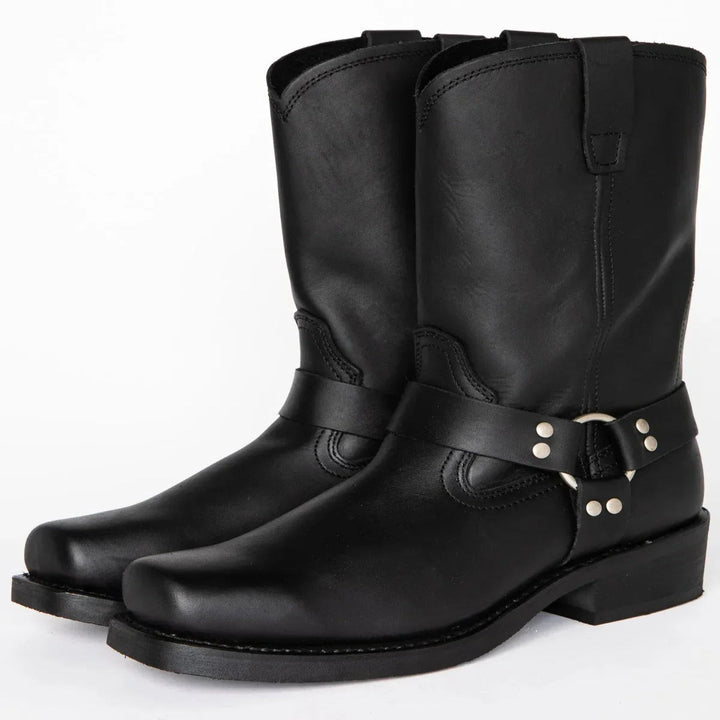 Stylish men's harness motorcycle boots with non-slip sole. 11-inch tall shaft, perfect for work & riding.