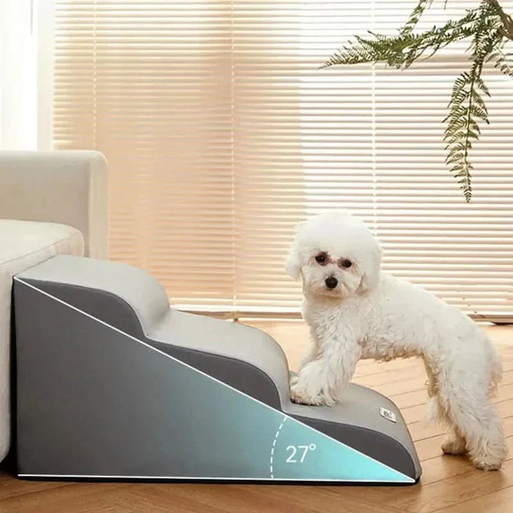 Stylish cat stairs for senior cats, aiding pet access & joint support. Blends with home decor.