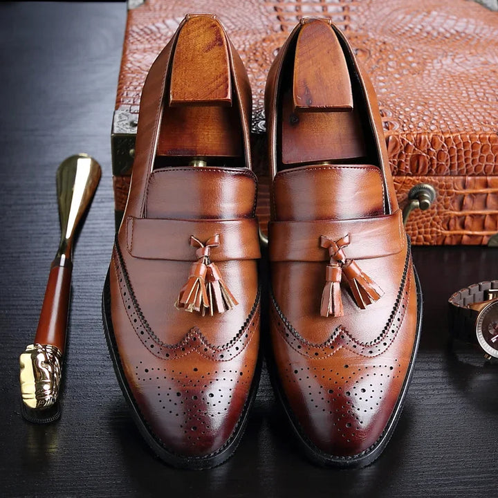 Imperium Men's Tassel Brogue Loafers, burnished leather, stylish & formal footwear for men
