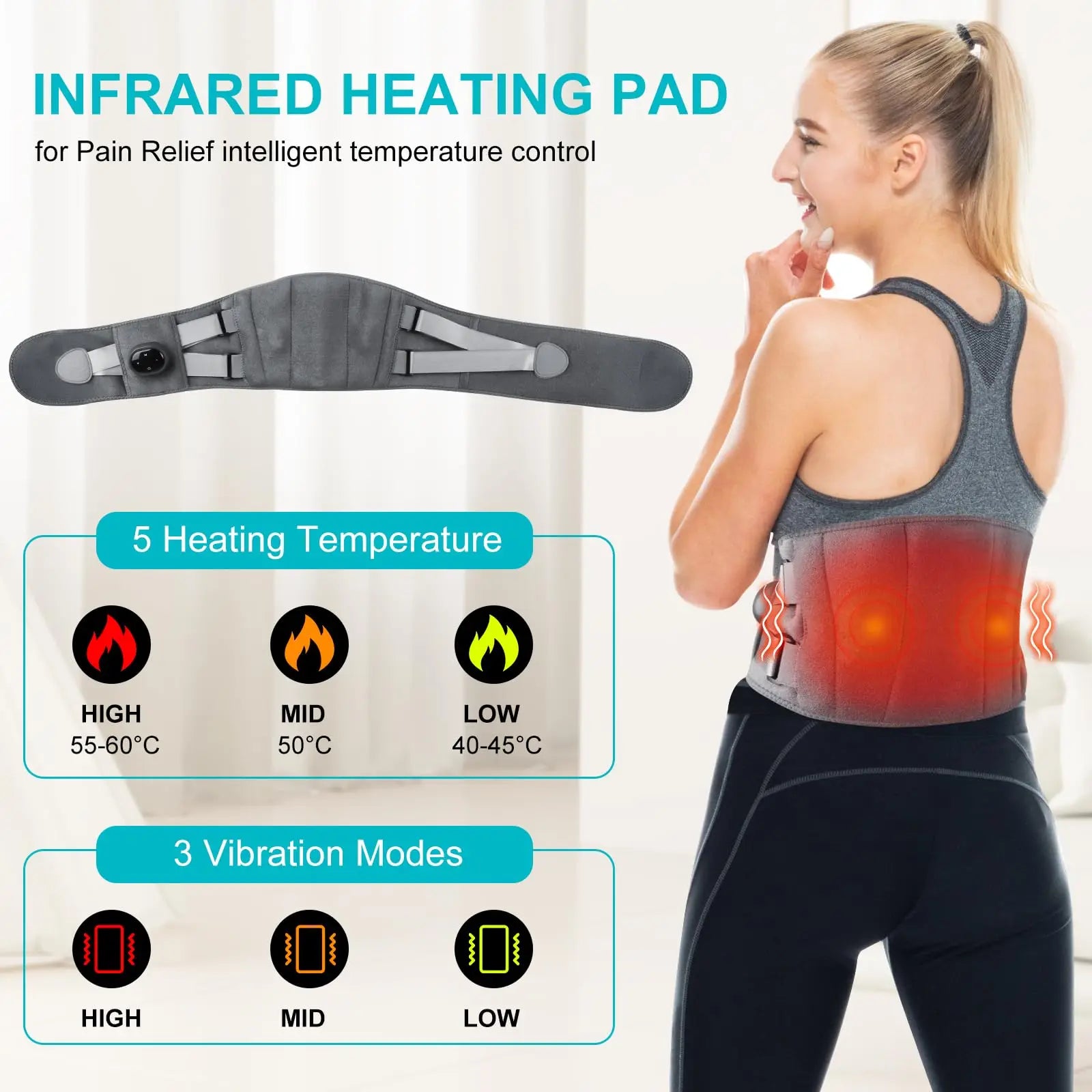 "Infrared heating pad and massager, ergonomic design, red light therapy, targeted pain relief for back and shoulders, wellnes