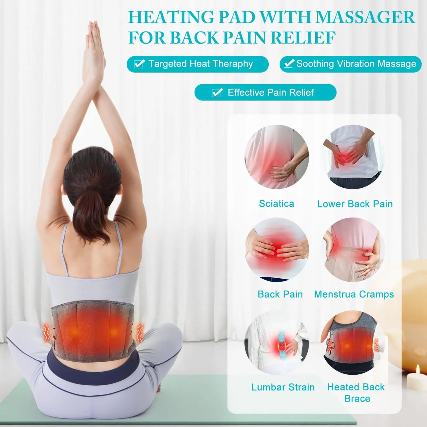 "Infrared heating pad and massager, ergonomic design, red light therapy, targeted pain relief for back and shoulders, wellnes