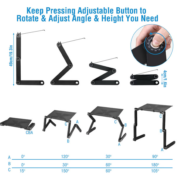 Easy-to-use adjustable laptop stand for desk organization & ergonomic viewing. Perfect for home office setups.