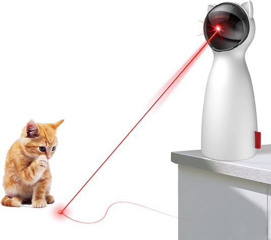 "Interactive Automatic Cat Laser Toy, white, dome shape with adjustable laser, ideal for engaging cats' hunting instincts."