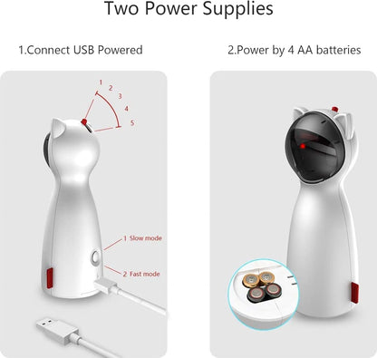 "Interactive Automatic Cat Laser Toy, white, dome shape with adjustable laser, ideal for engaging cats' hunting instincts."