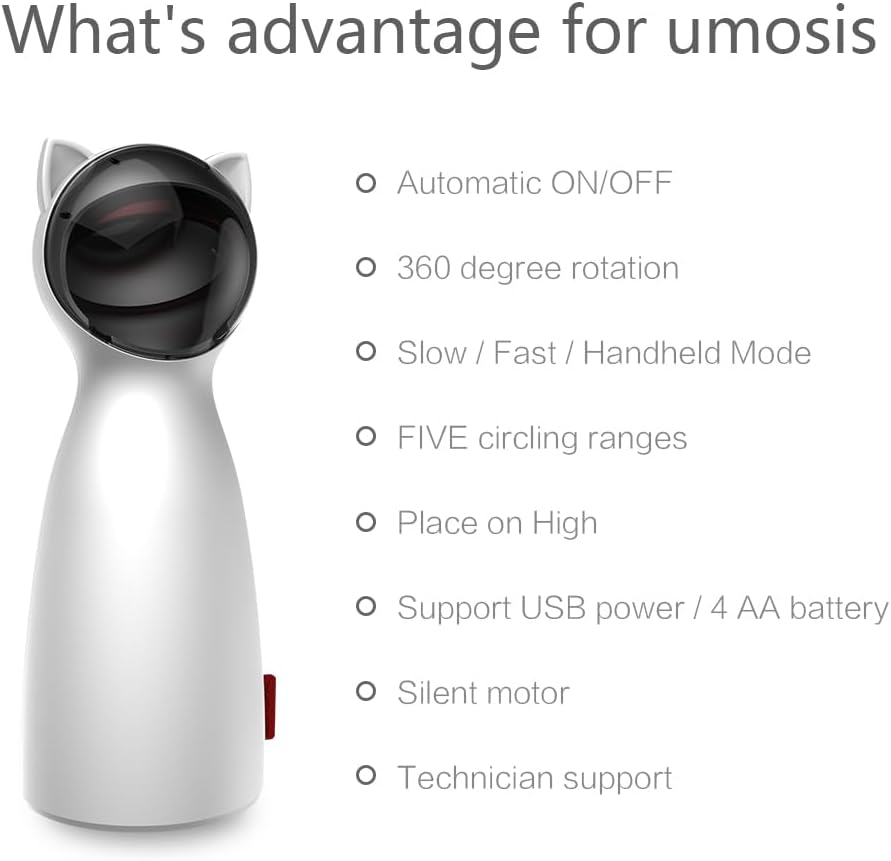 "Interactive Automatic Cat Laser Toy, white, dome shape with adjustable laser, ideal for engaging cats' hunting instincts."