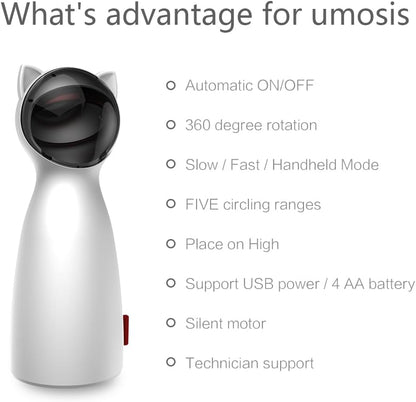 "Interactive Automatic Cat Laser Toy, white, dome shape with adjustable laser, ideal for engaging cats' hunting instincts."